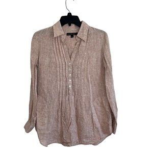 Lafayette 148 Women’s Size 2 100% Linen Button Up Top Beige